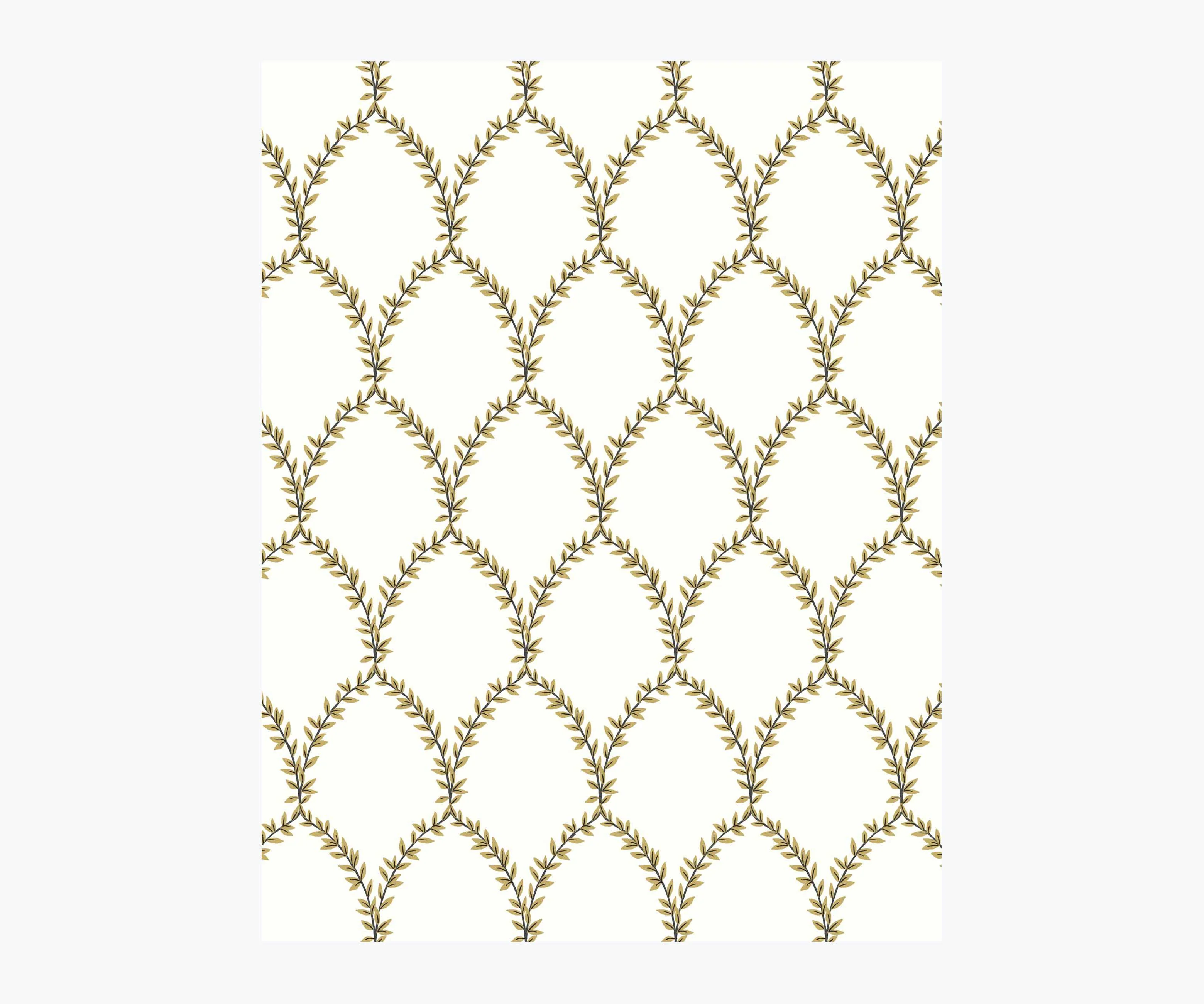 Laurel Wallpaper Sample - Metallic Gold & White