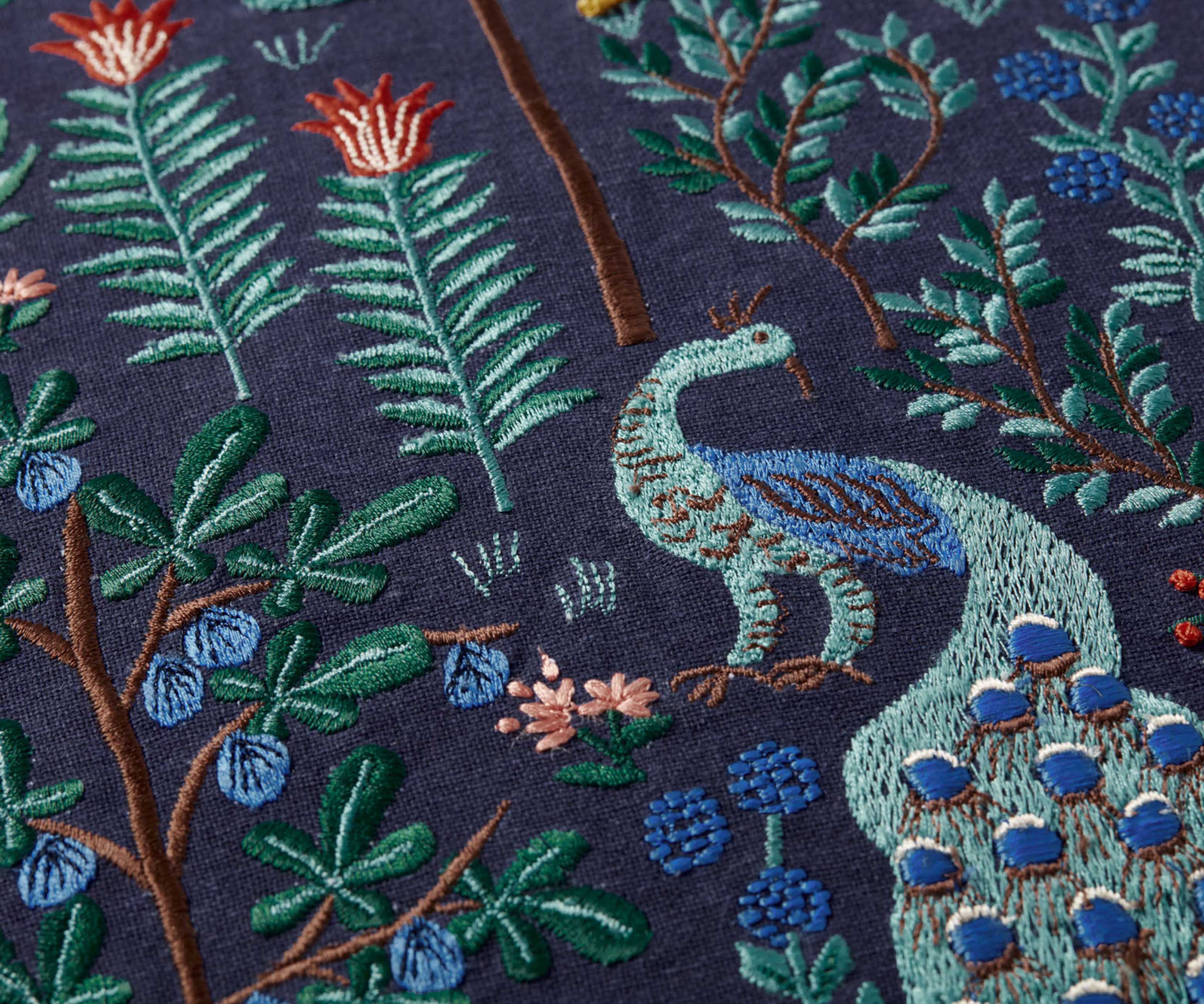 Menagerie Forest Embroidered Pillow - Navy