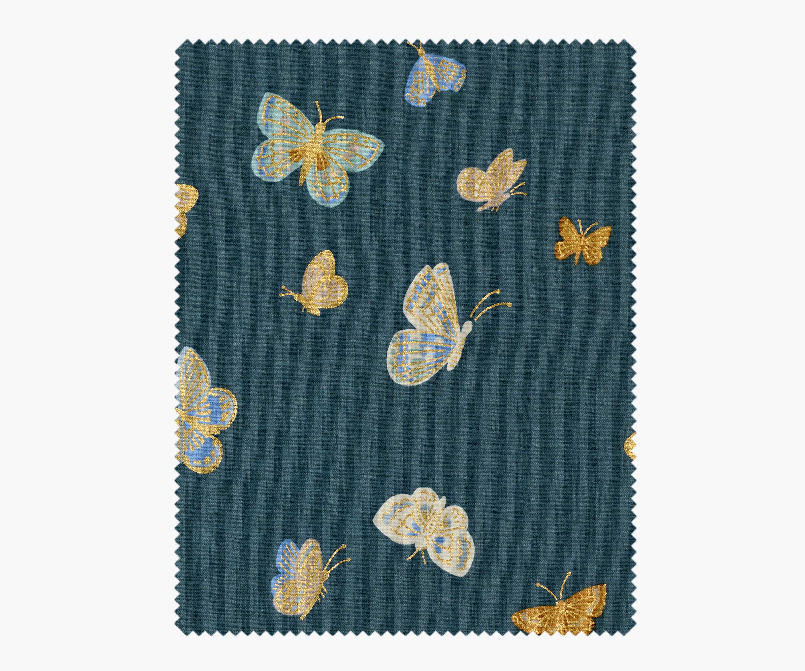 Butterfly House Canvas Metallic Fabric - Blue