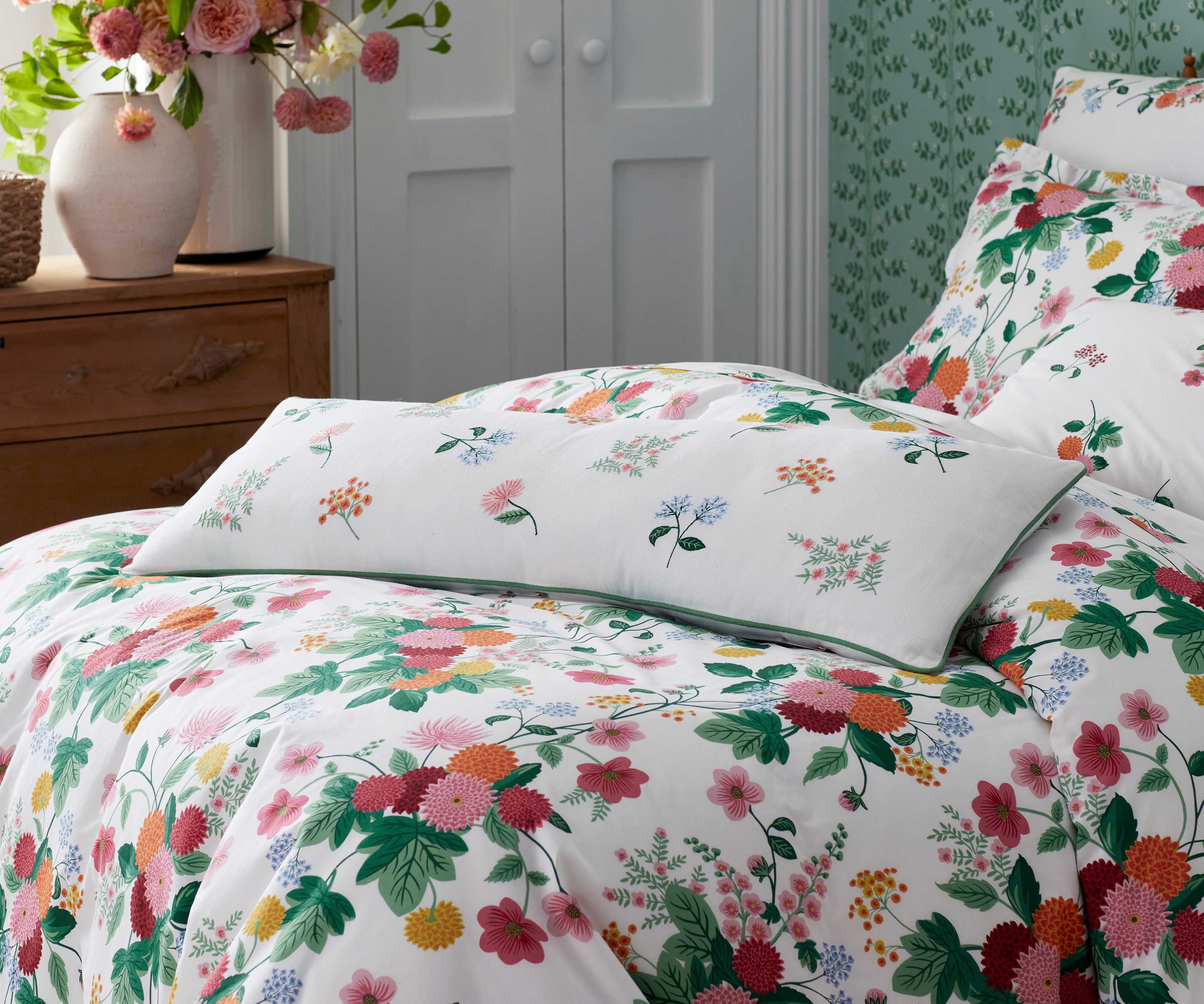 Embroidered Lumbar Pillow Cover - Dahlia