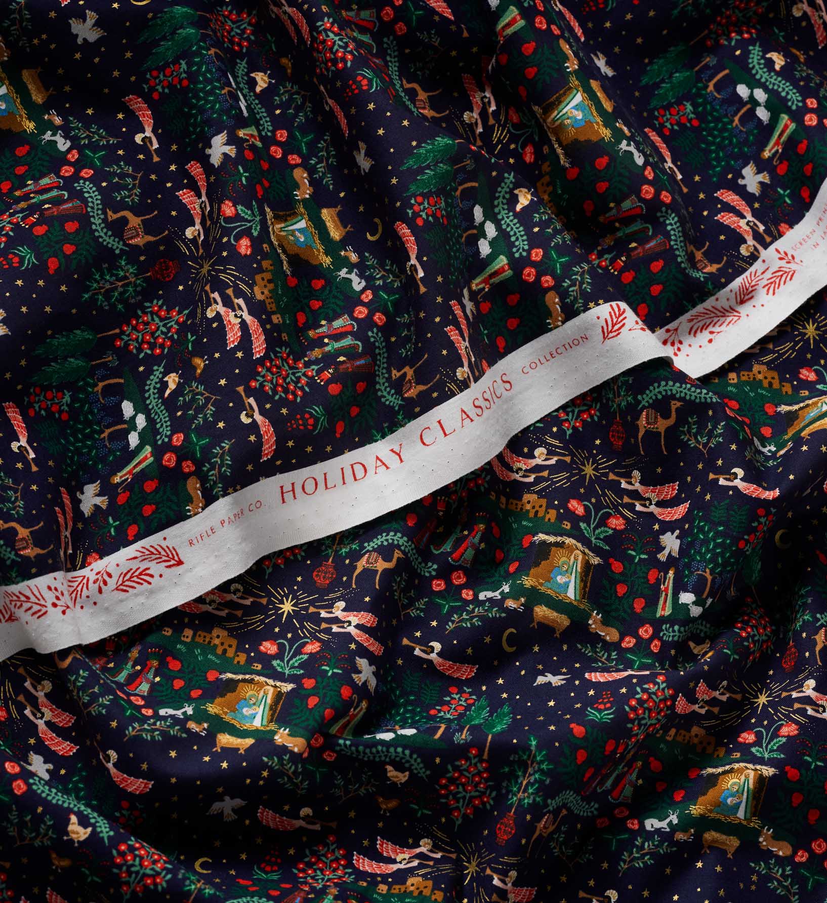 Nativity Cotton Metallic Fabric -  Navy and Gold