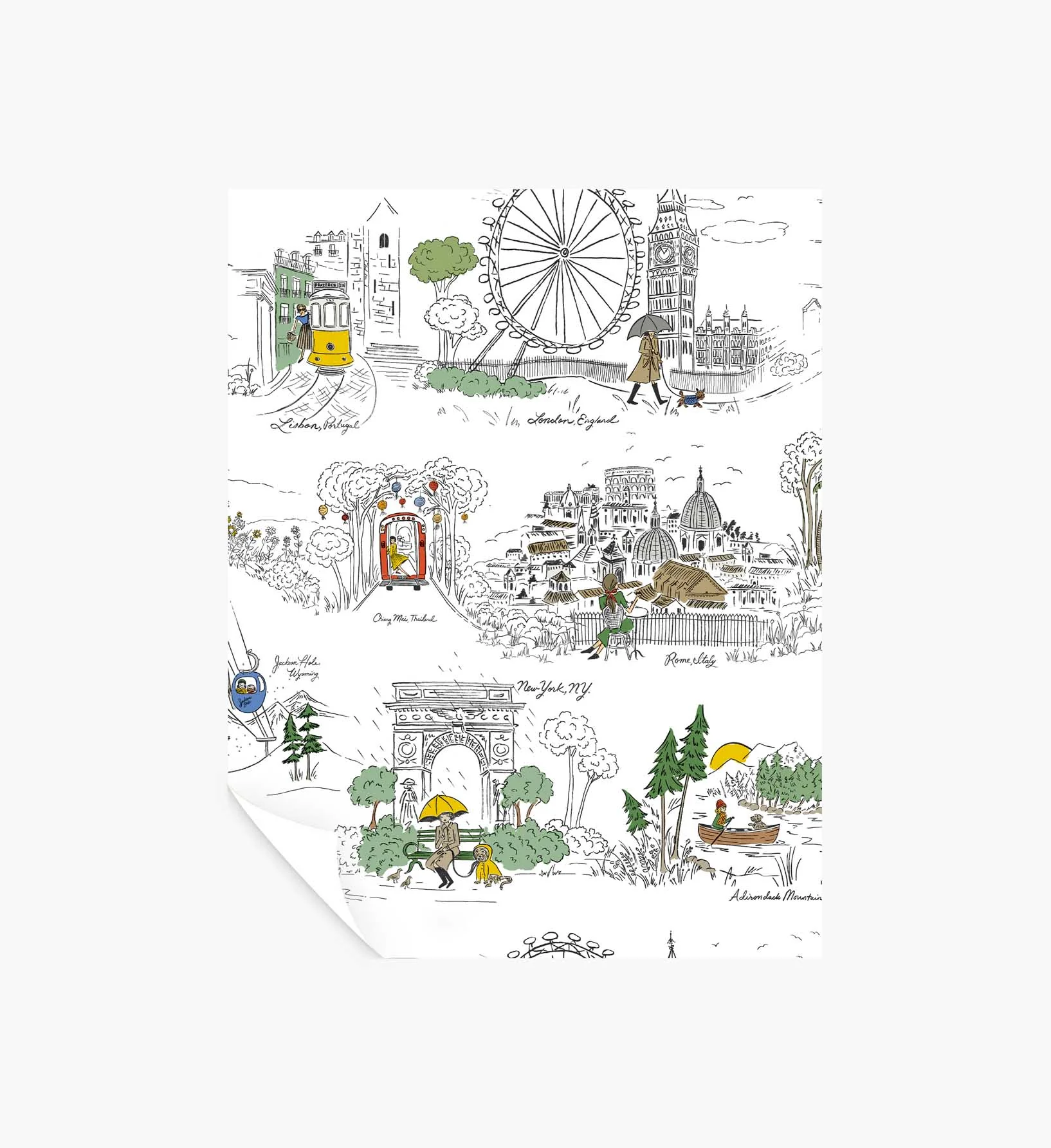 Travel Sketches Peel & Stick Wallpaper Sample - Yellow Multi
