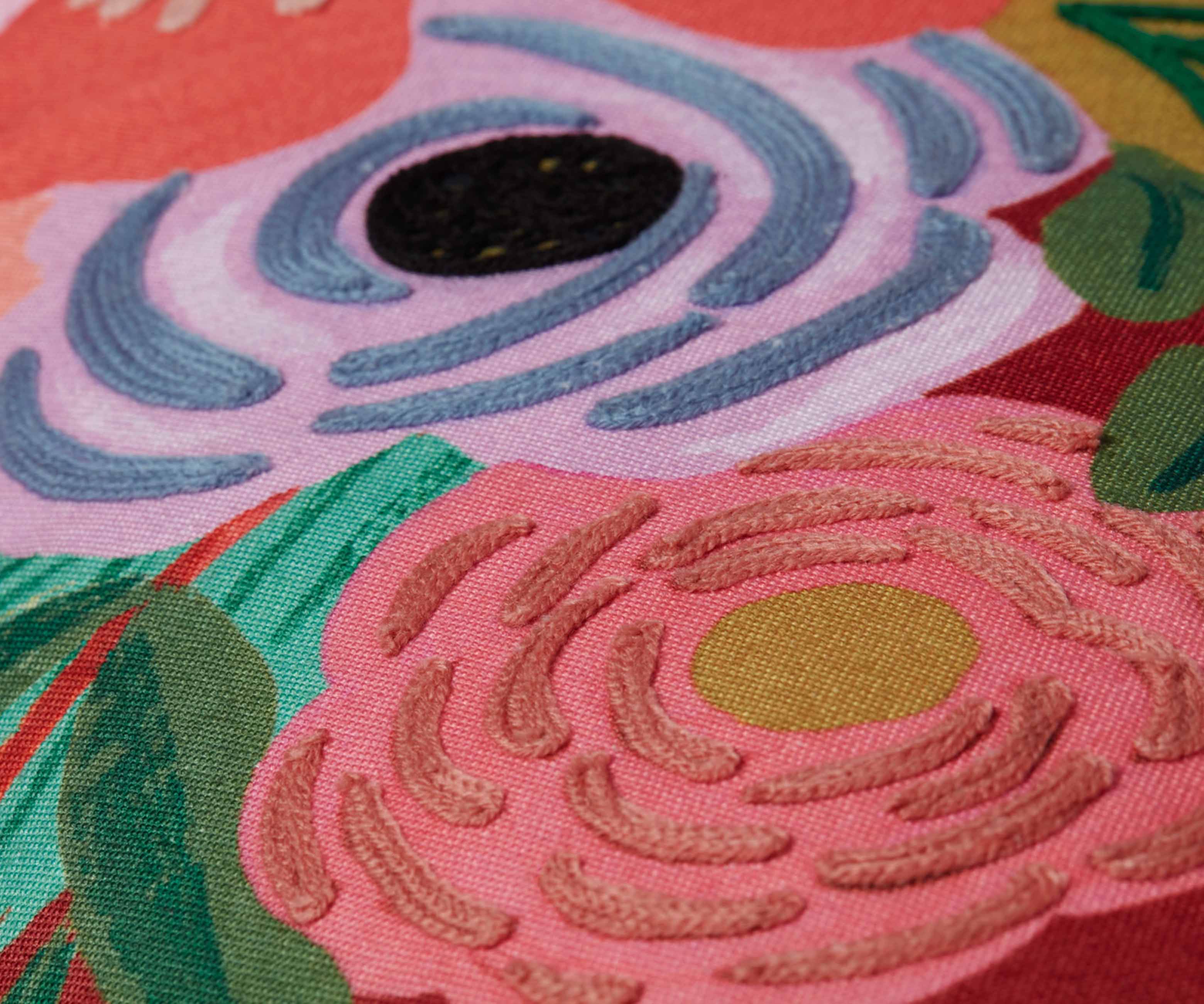 Garden Party Embroidered Lumbar Pillow - Rust