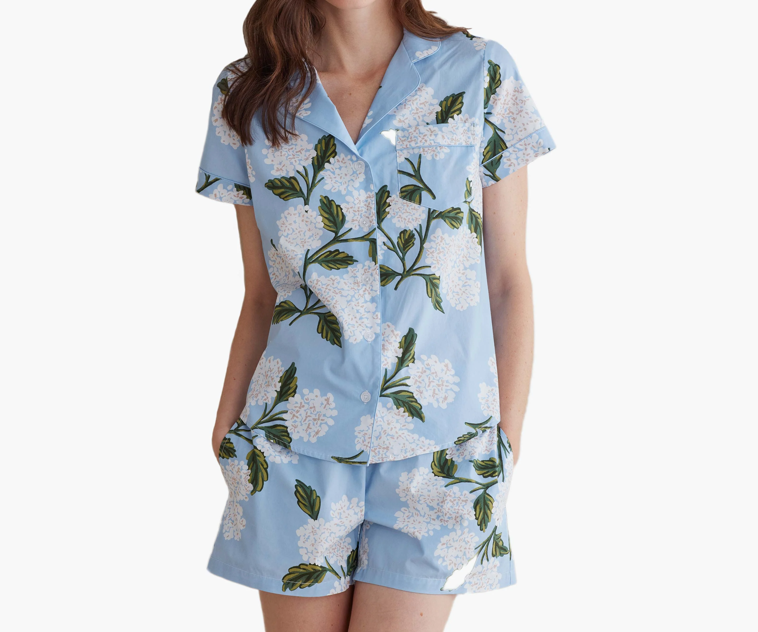Poplin Button Front Short Set - Hydrangea