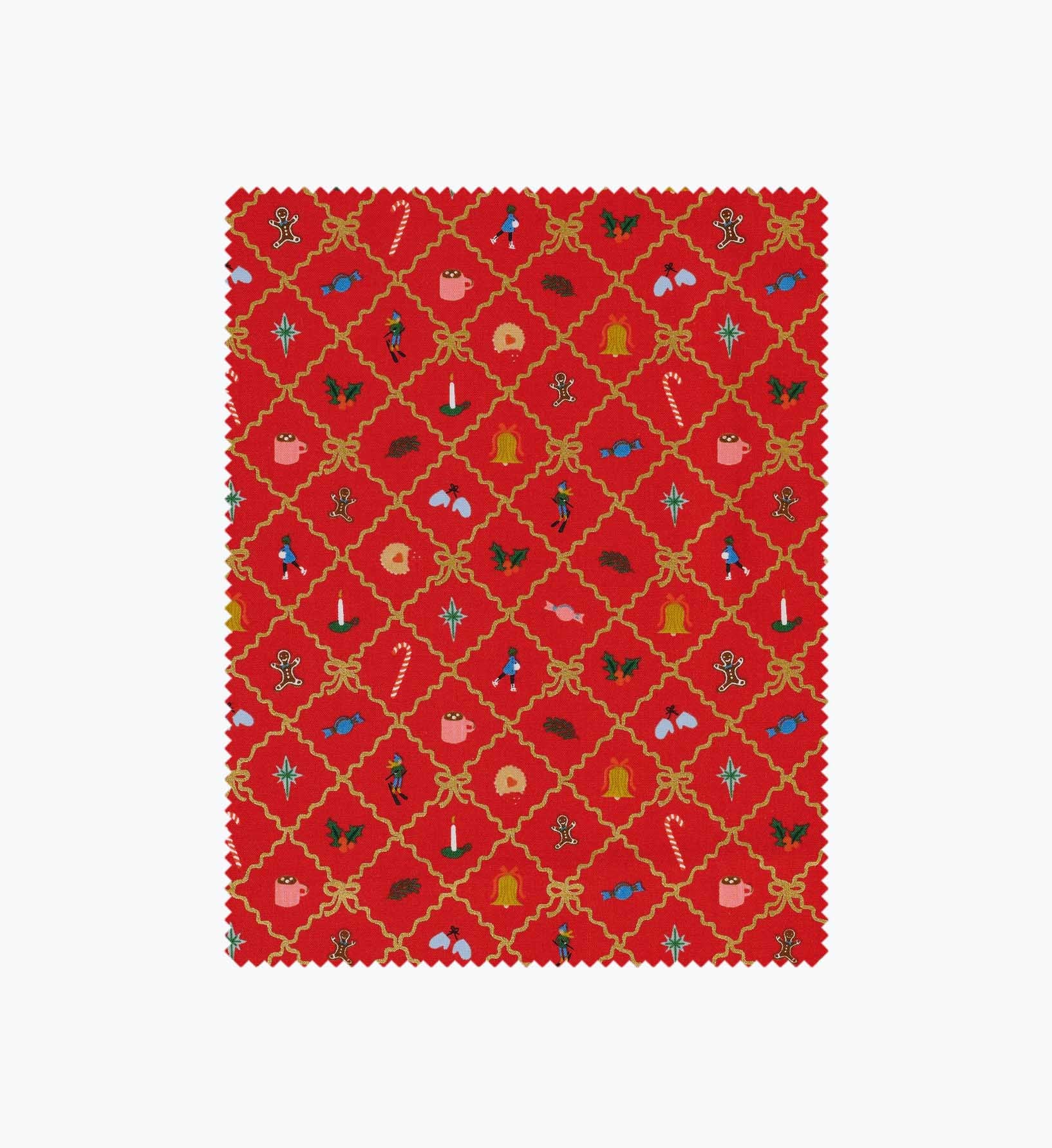 Holiday Argyle Cotton Metallic Fabric - Red and Gold