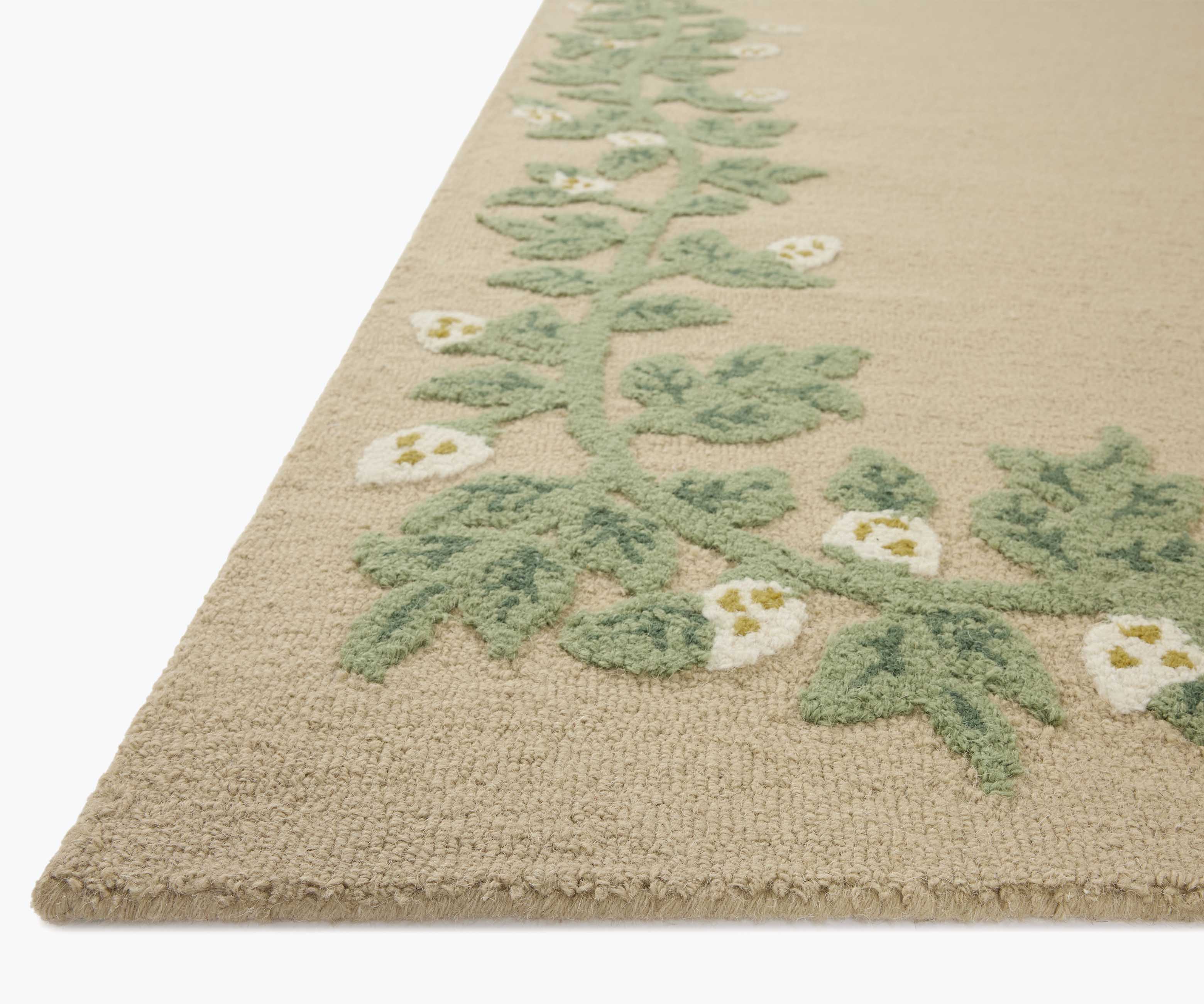 Highgrove Climbing Vines Wool Hooked Rug - Cream