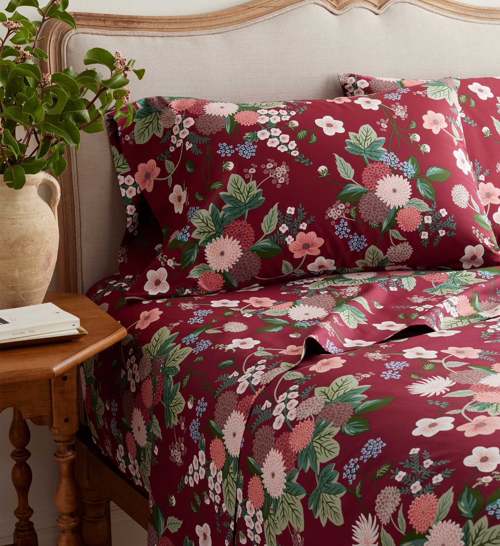 Percale Fitted Sheet - Dahlia Merlot