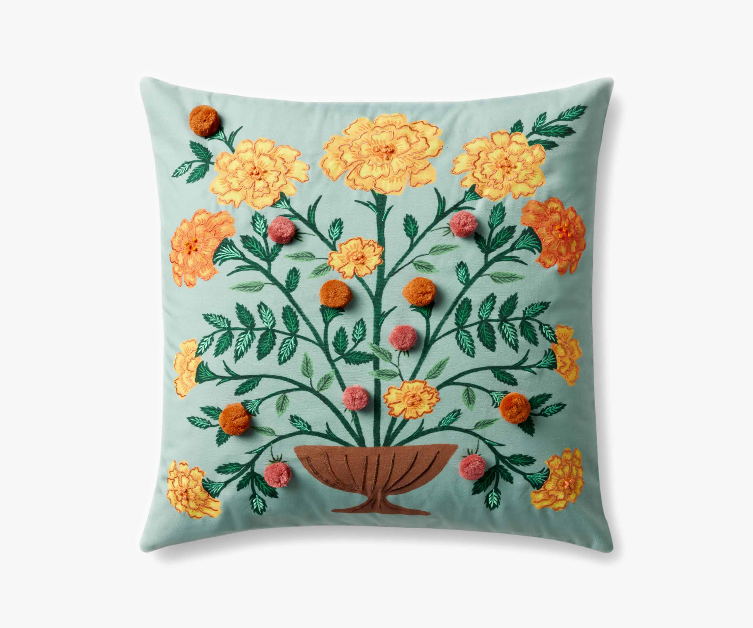 Marisol Embroidered Pillow - Light Green